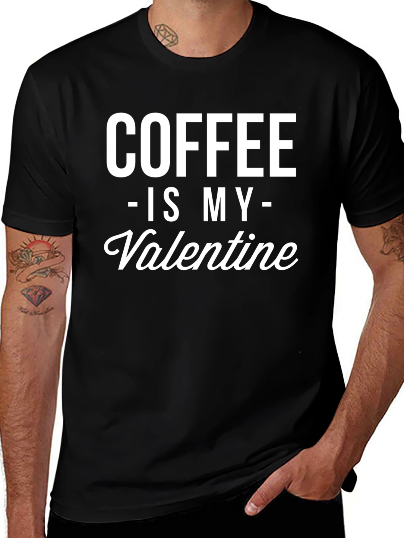 Coffee Is My Valentine Black Graphic T-Shirt