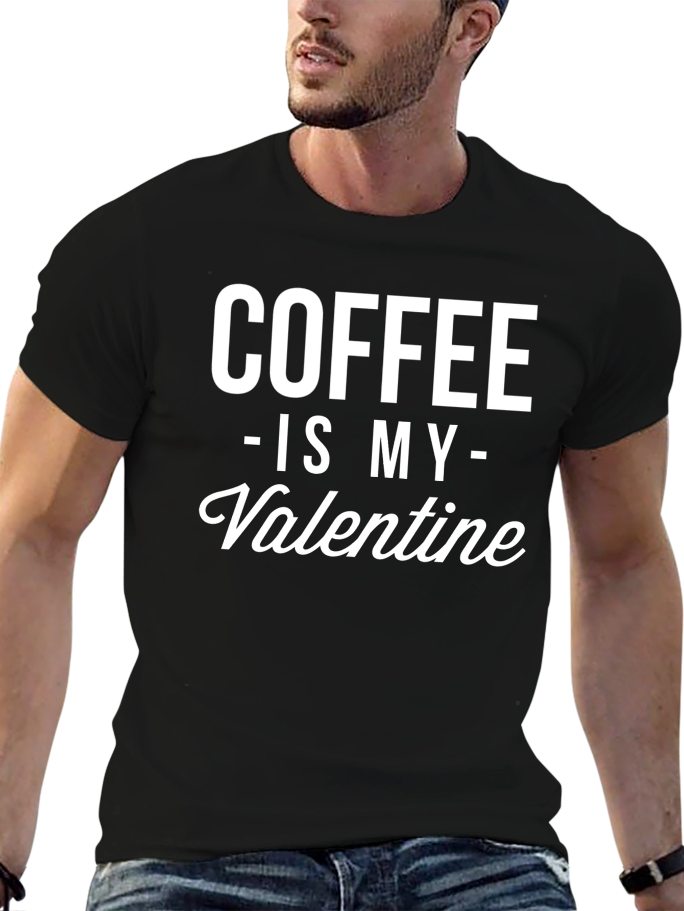 Coffee Is My Valentine Black Graphic T-Shirt