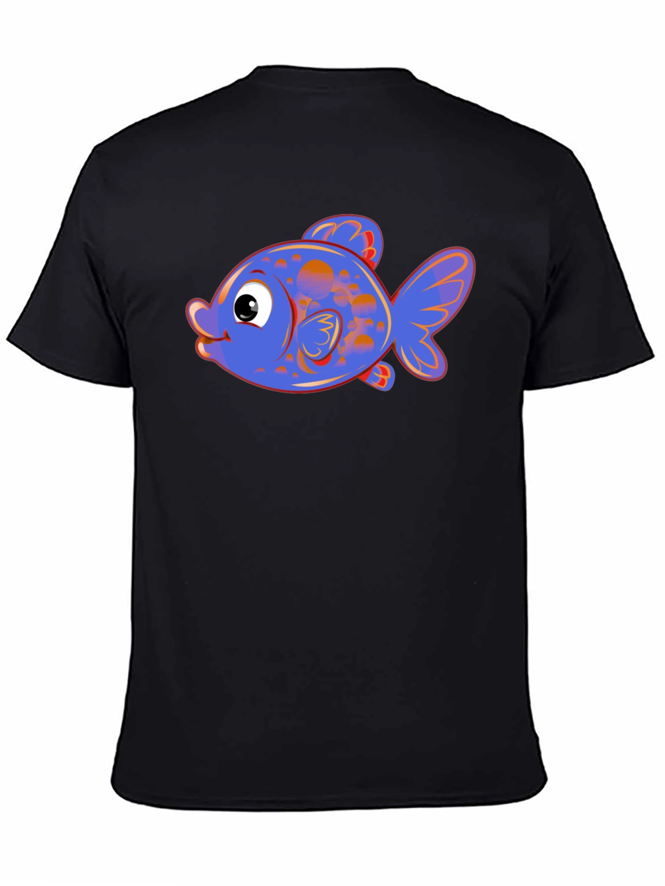 Cartoon Fish Graphic Tee - Black Cotton Blend
