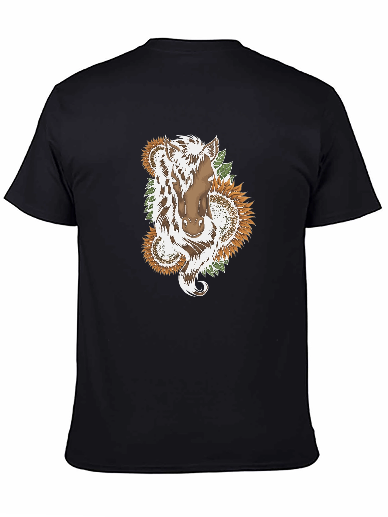 Horse & Sunflower Graphic Black T-Shirt