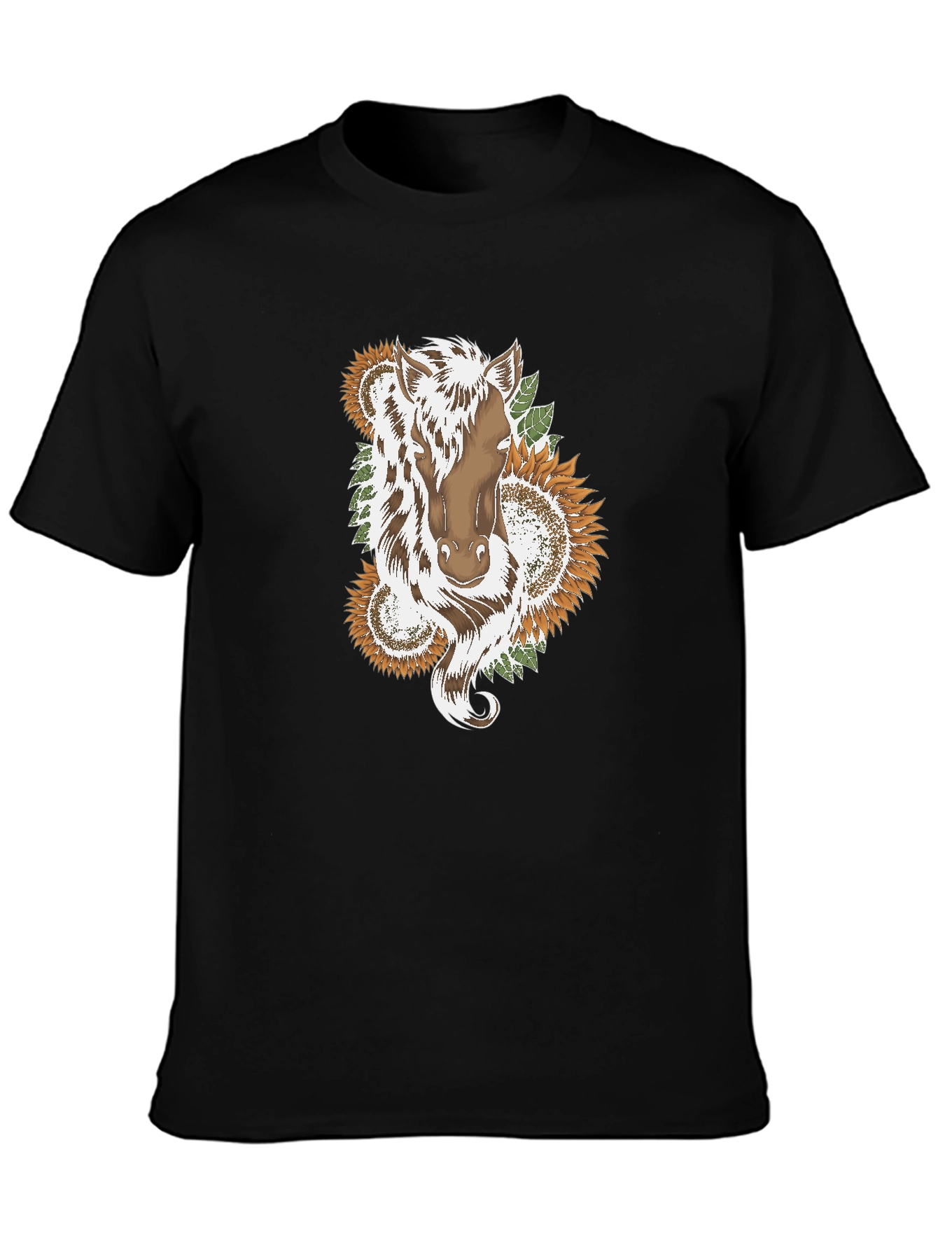 Horse & Sunflower Graphic Black T-Shirt