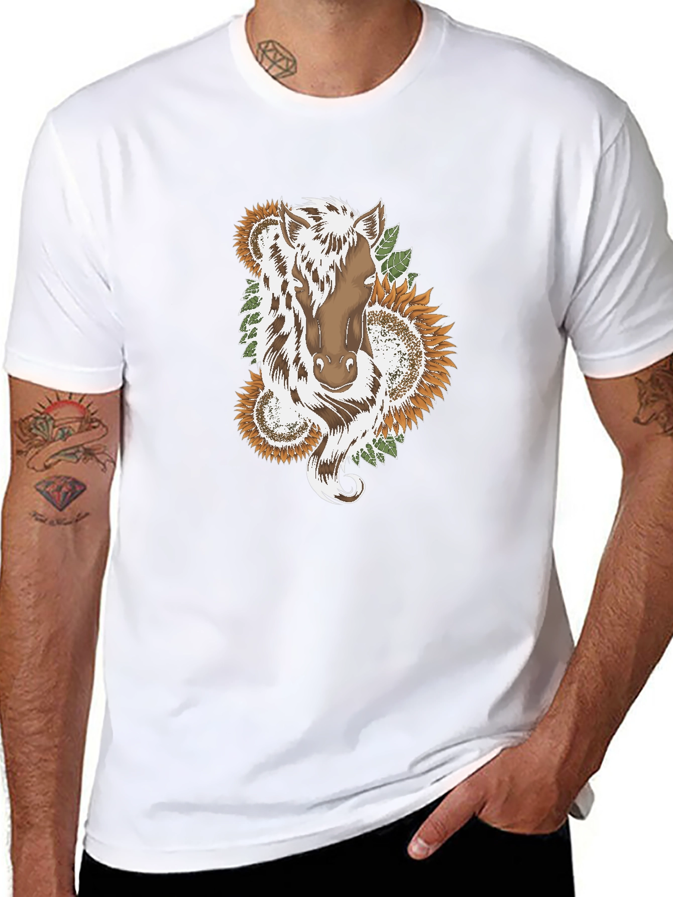 Horse & Sunflower Graphic Black T-Shirt