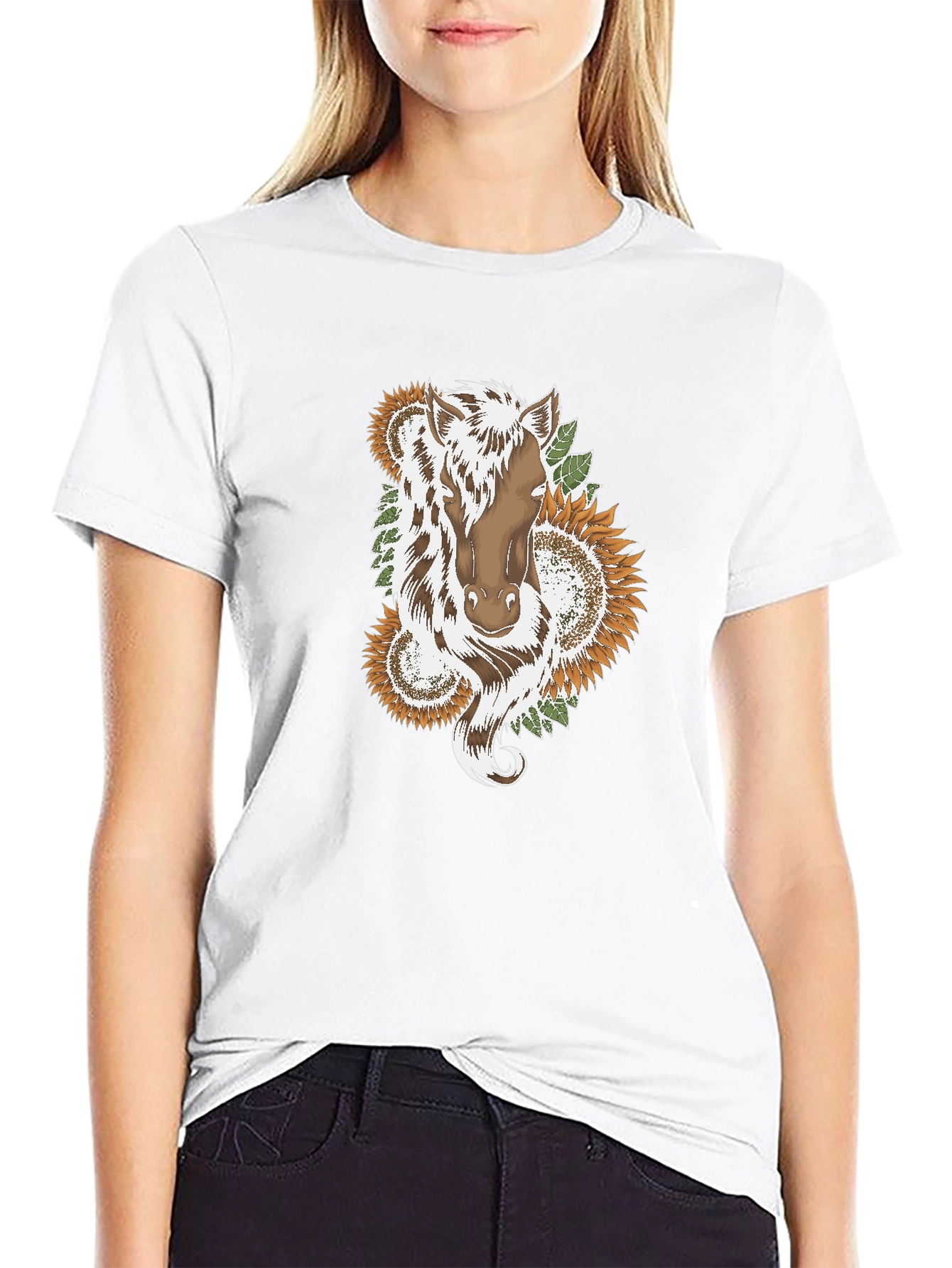 Horse & Sunflower Graphic Black T-Shirt