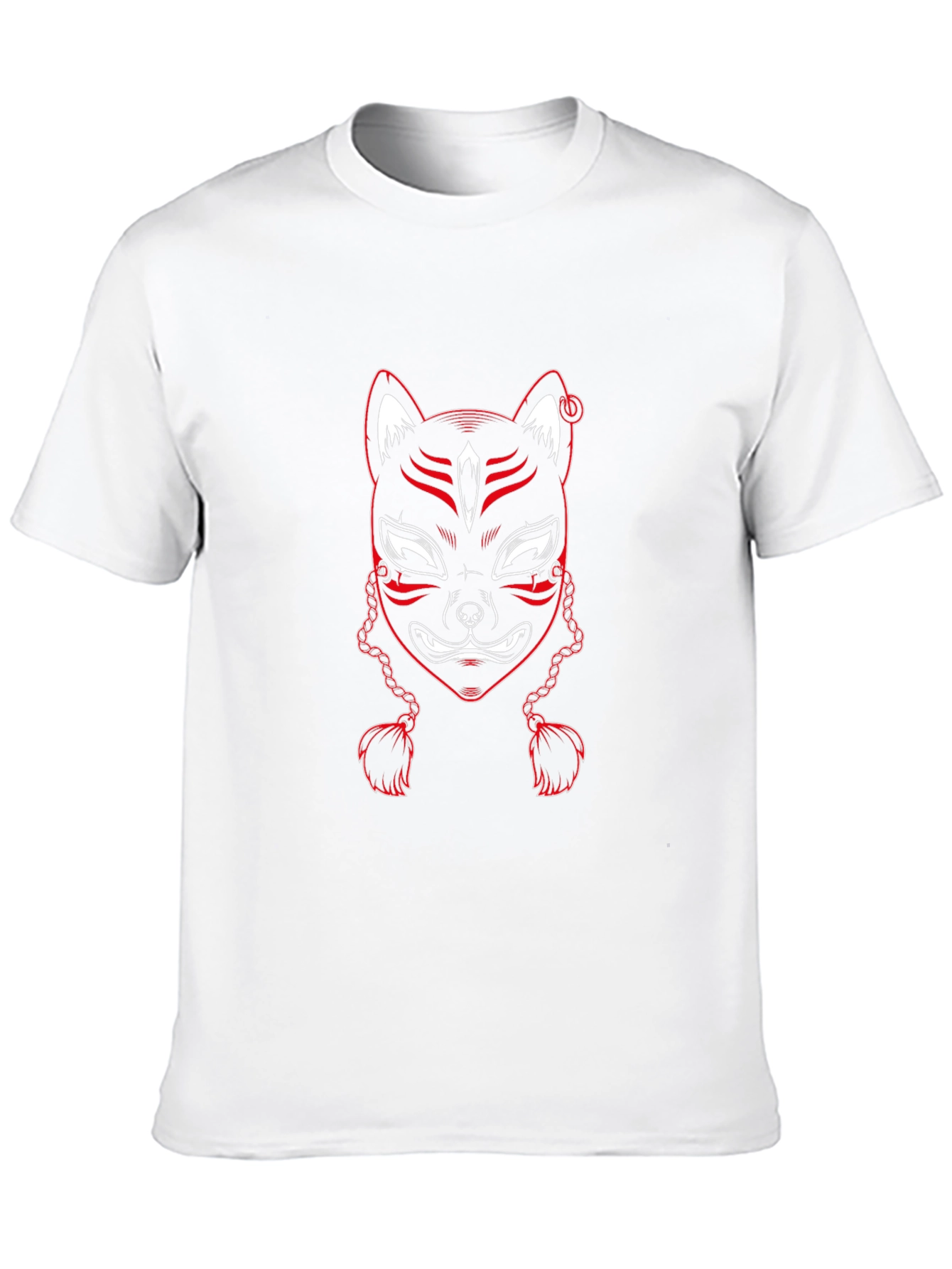 Red Kitsune Mask Graphic Tee - Black