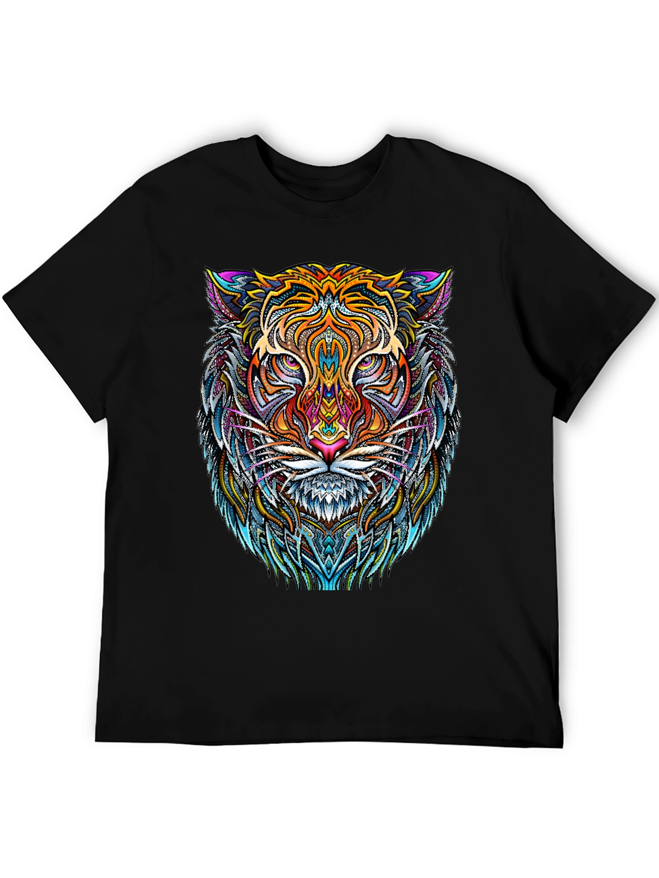 Psychedelic Tiger Graphic Tee - Bold Black T-Shirt