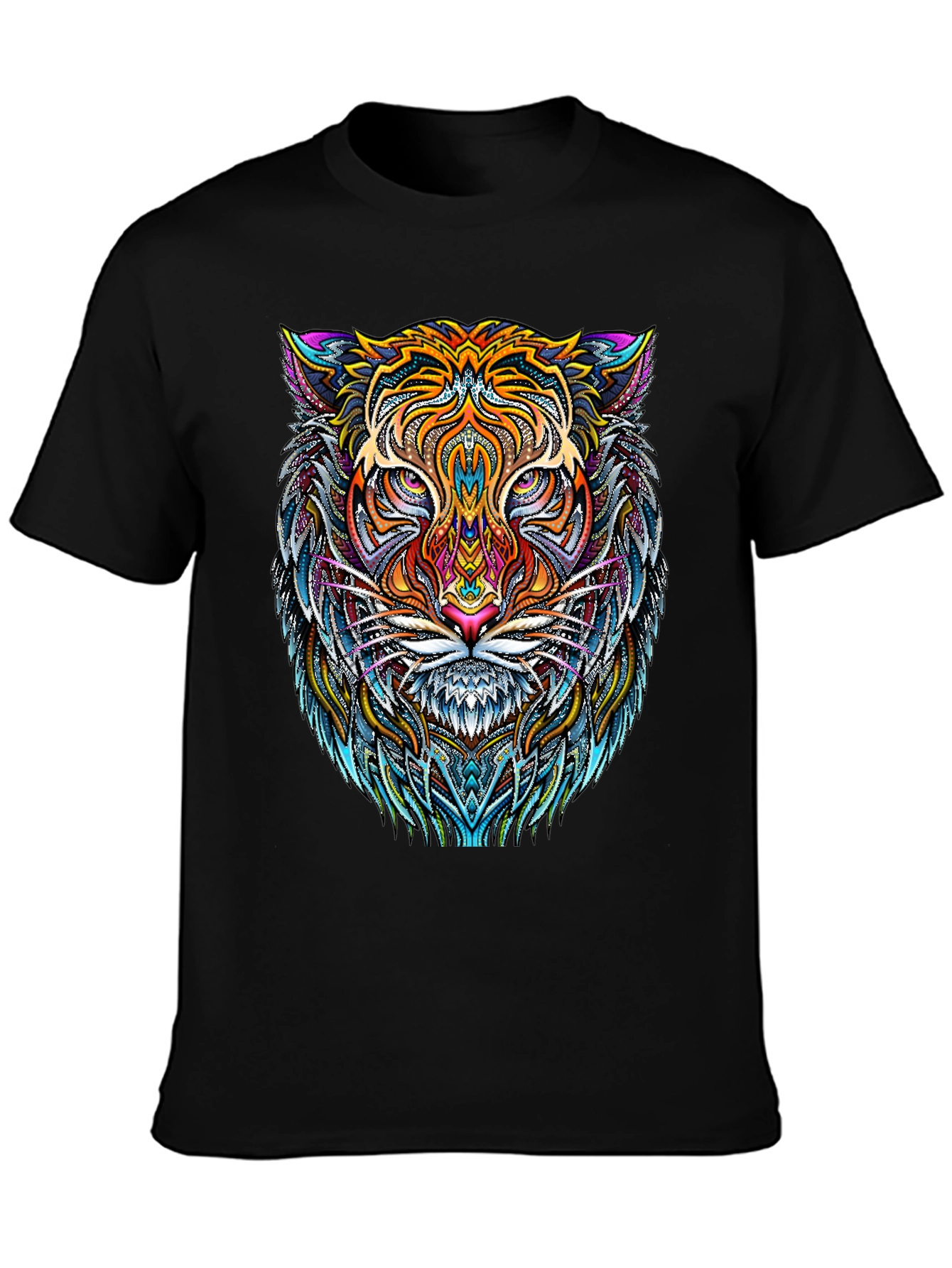 Psychedelic Tiger Graphic Tee - Bold Black T-Shirt