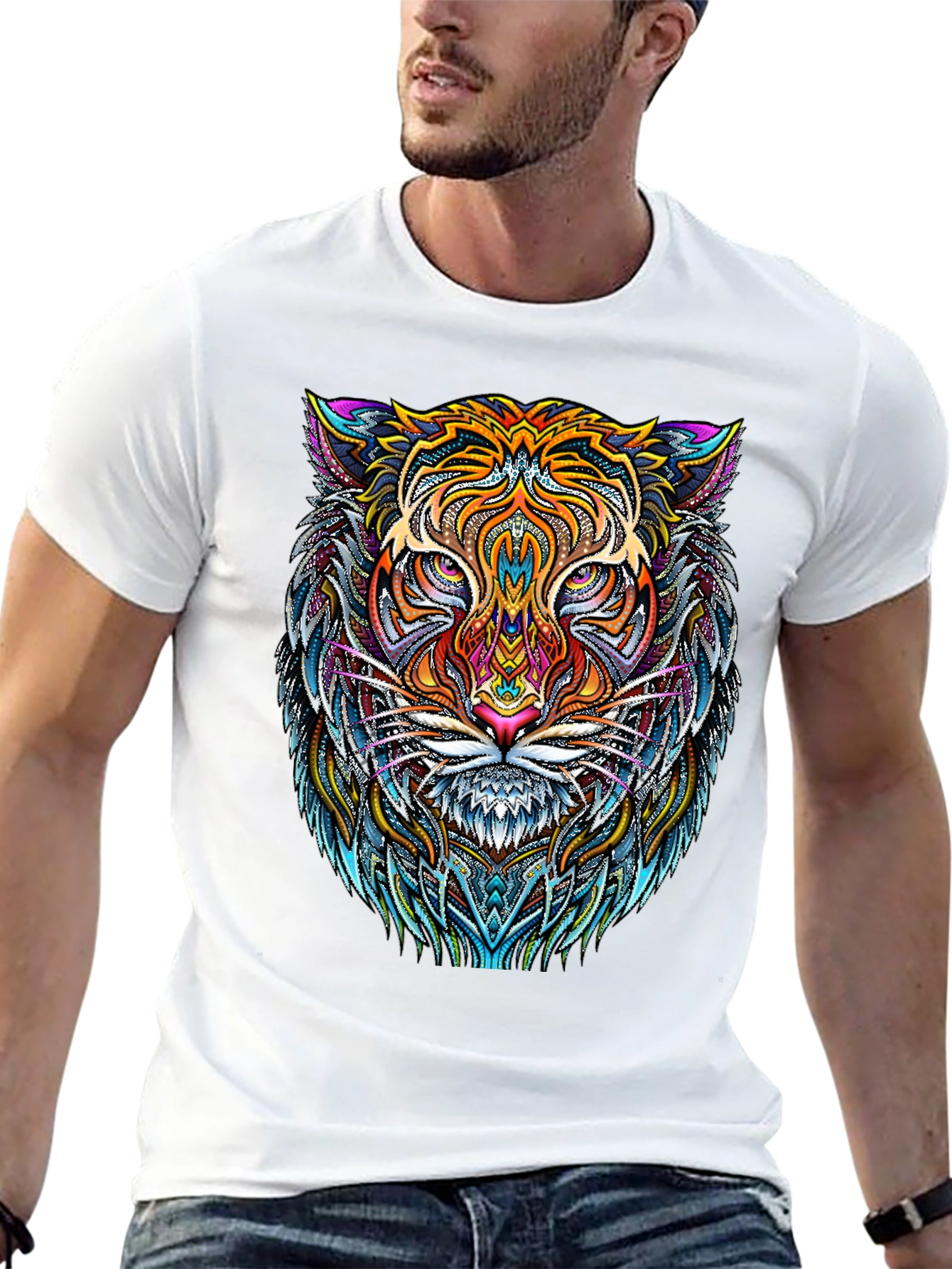 Psychedelic Tiger Graphic Tee - Bold Black T-Shirt