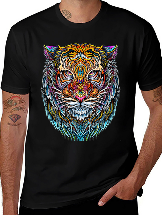 Psychedelic Tiger Graphic Tee - Bold Black T-Shirt