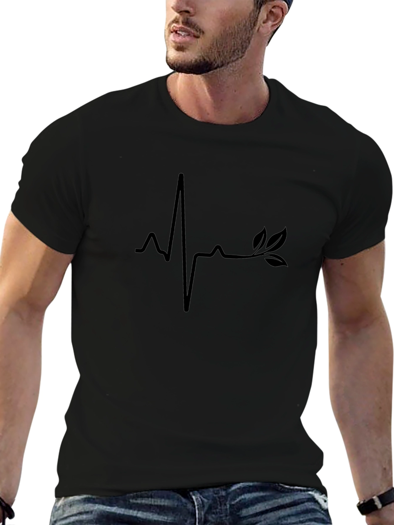 Nature Heartbeat Tee - Stylish Black T-Shirt