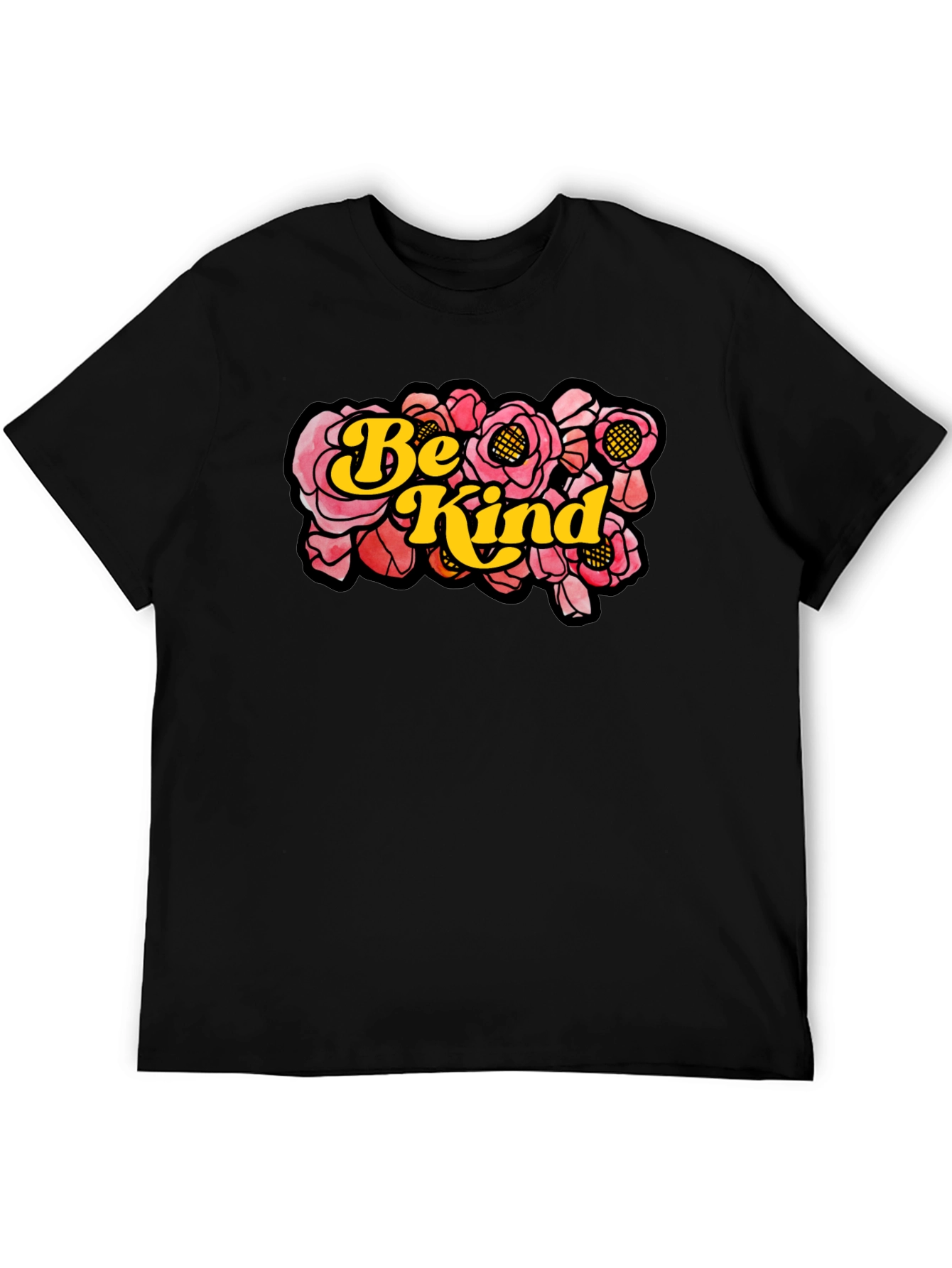 Be Kind Floral Graphic T-Shirt - Black