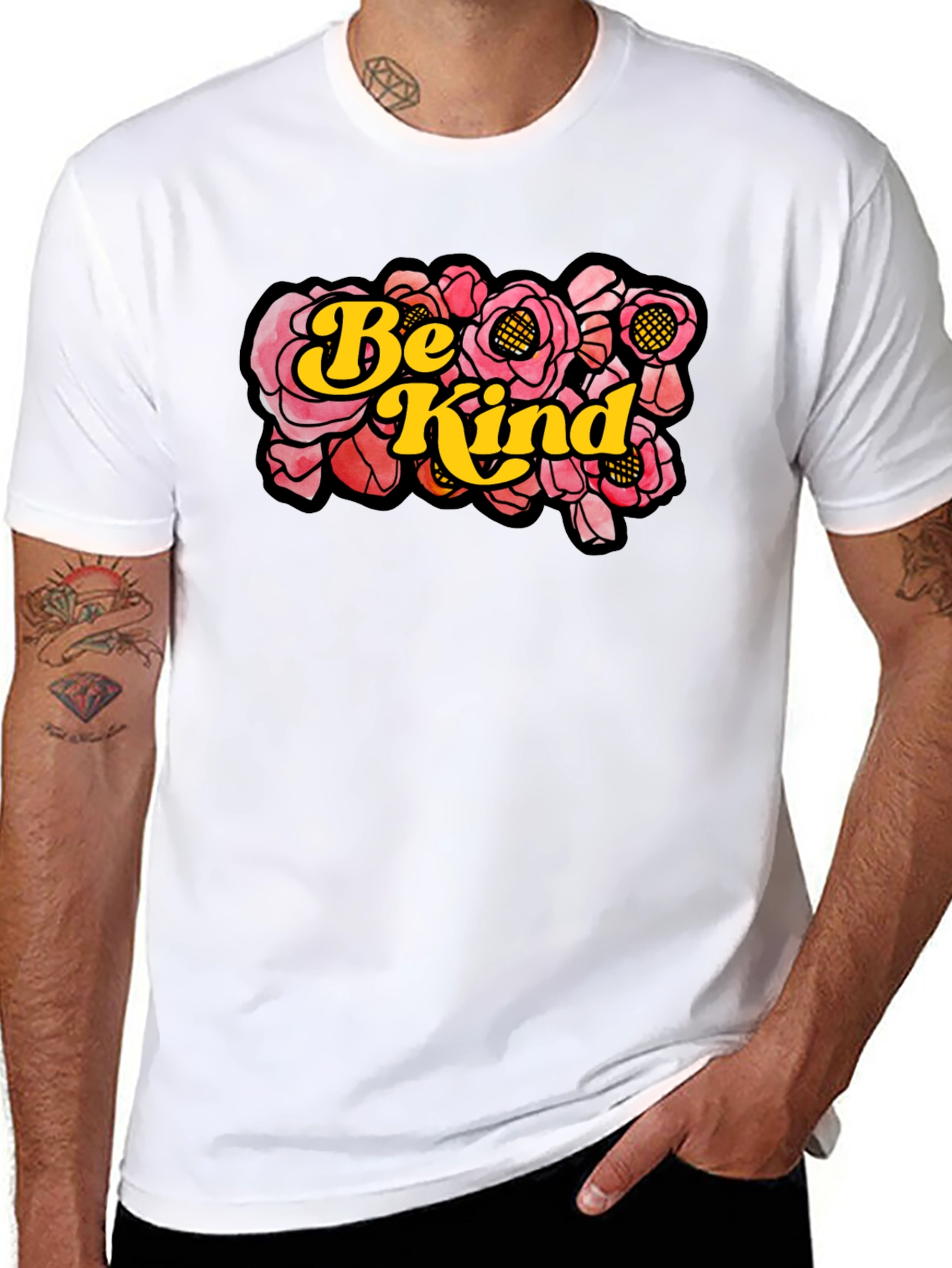 Be Kind Floral Graphic T-Shirt - Black