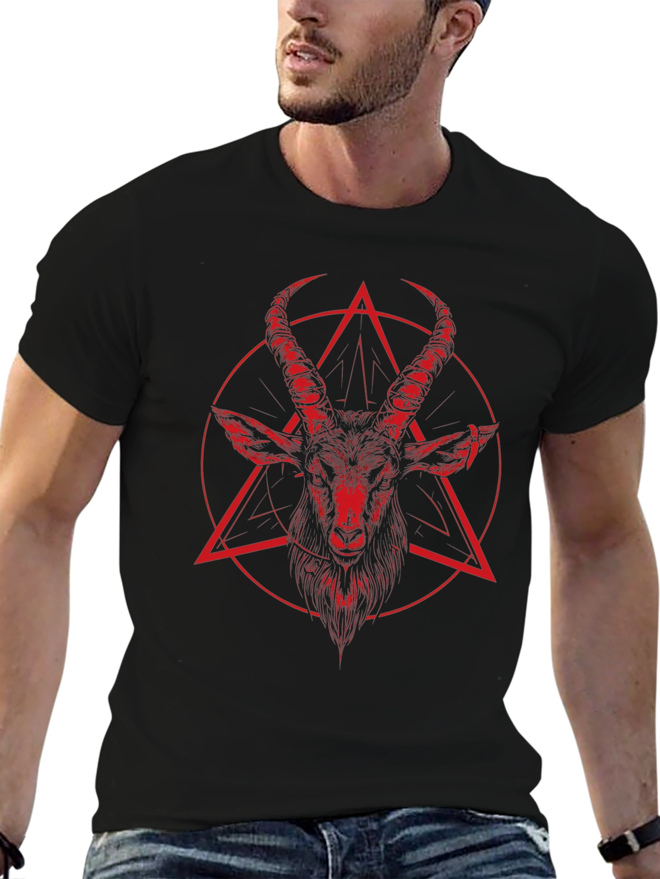 Baphomet Graphic Tee - Dark Aesthetic Cotton T-Shirt