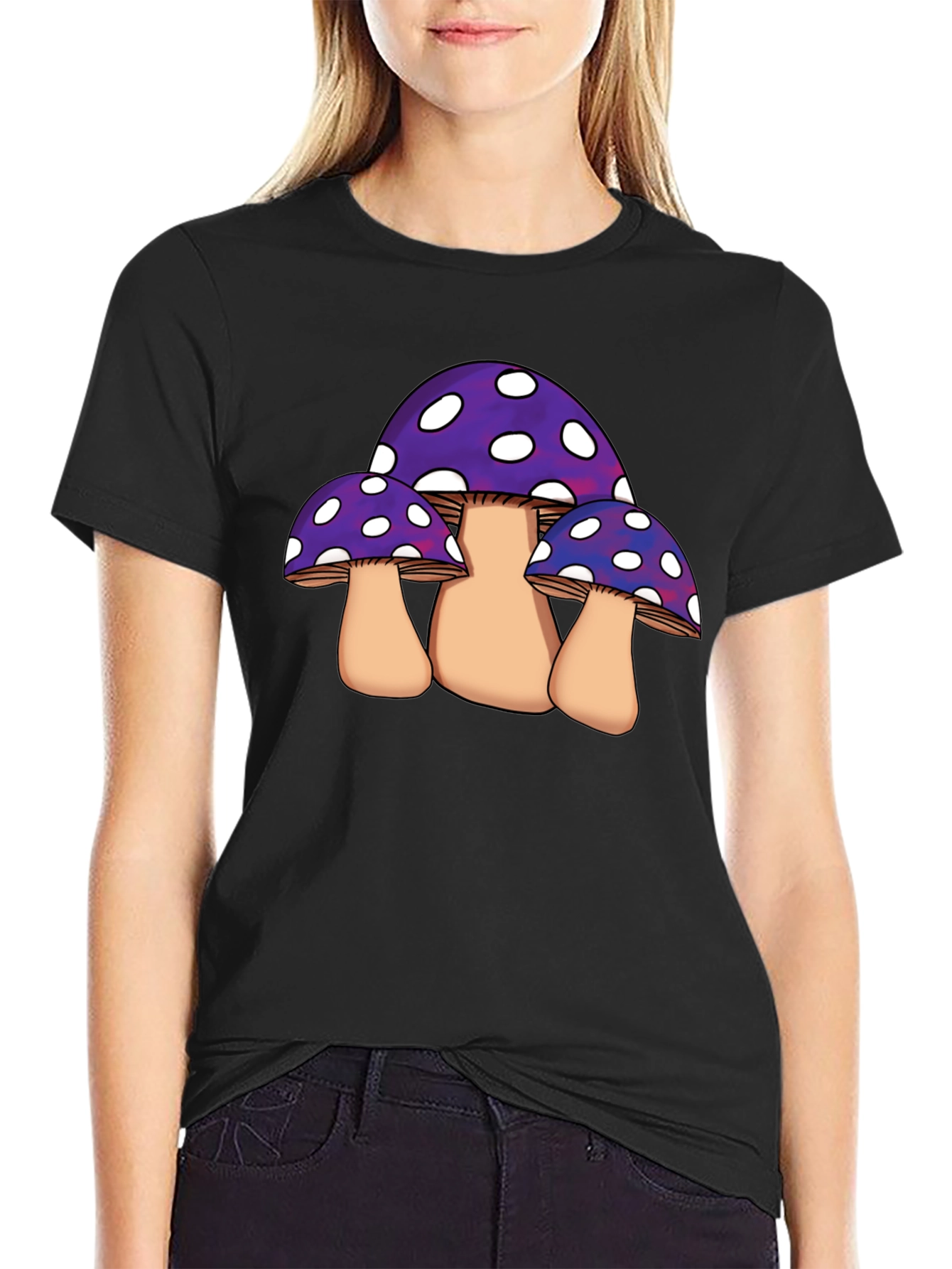 Funky Mushroom Graphic Tee - Black Cotton Blend