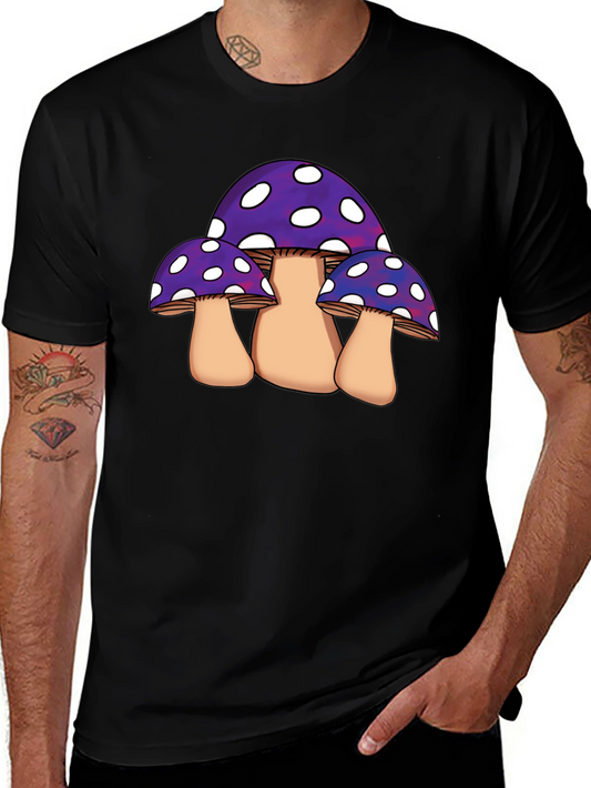 Funky Mushroom Graphic Tee - Black Cotton Blend