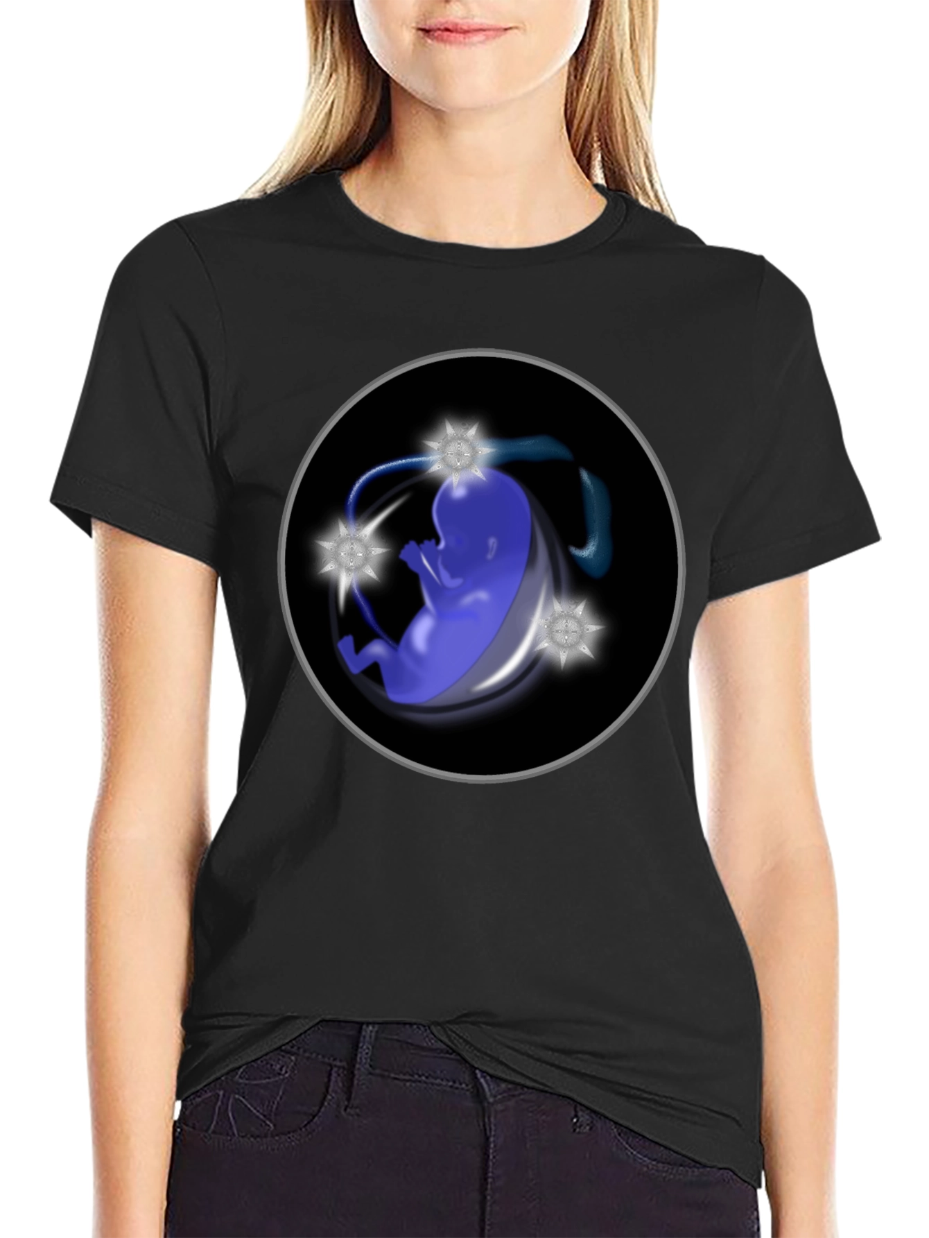Abstract Fetus Graphic Black T-Shirt