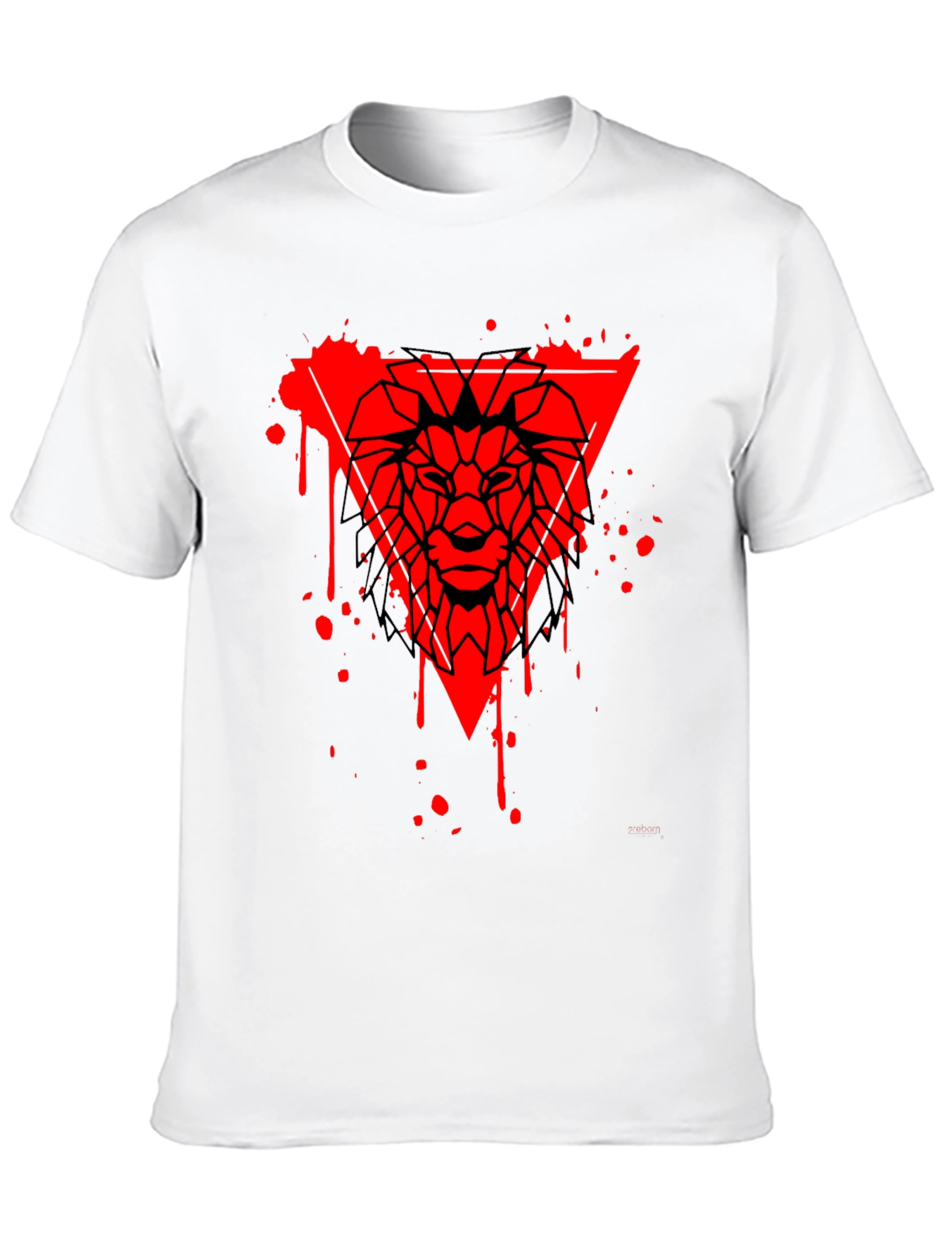 Geometric Lion Head Graphic Tee - Black