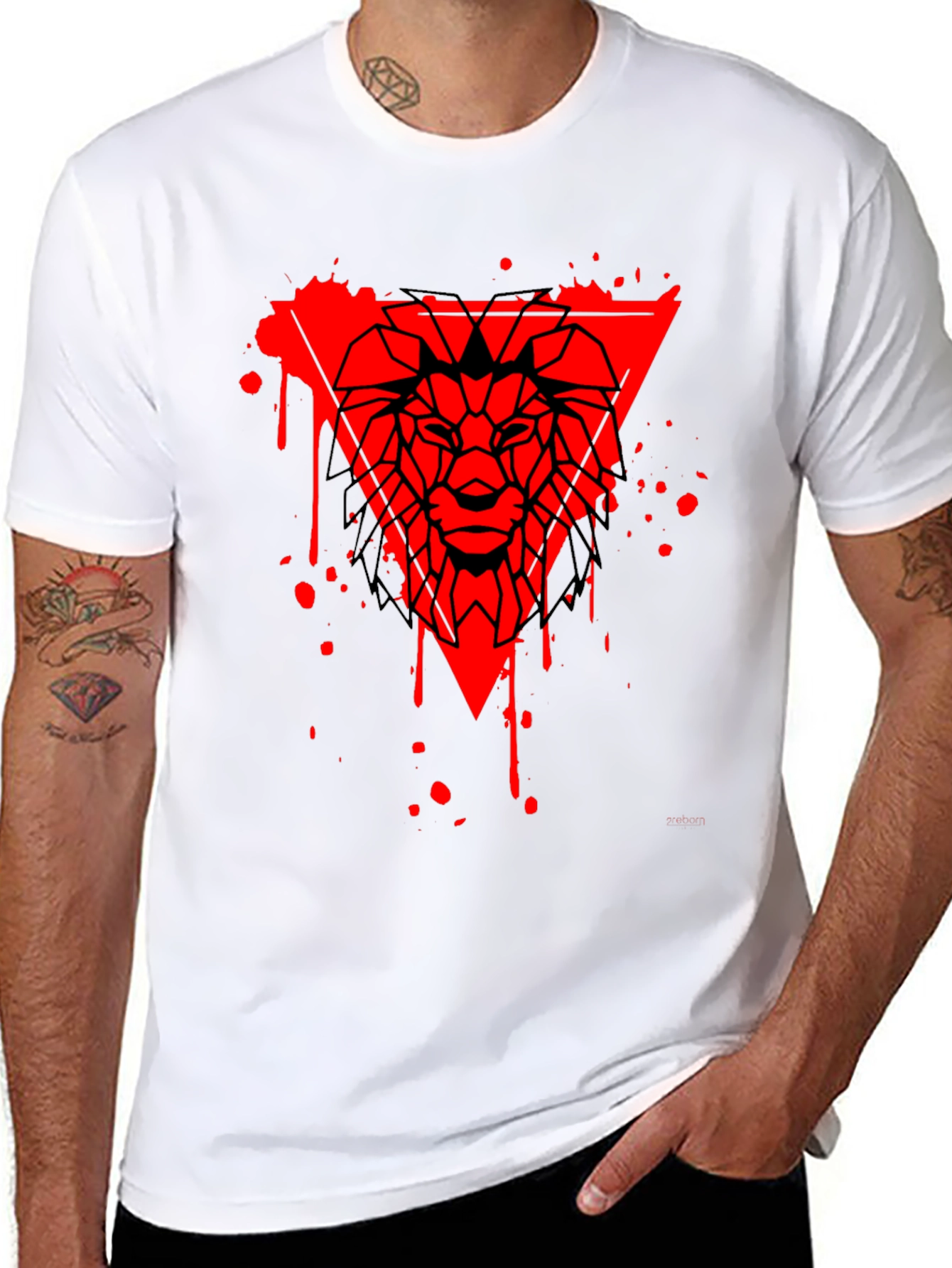 Geometric Lion Head Graphic Tee - Black