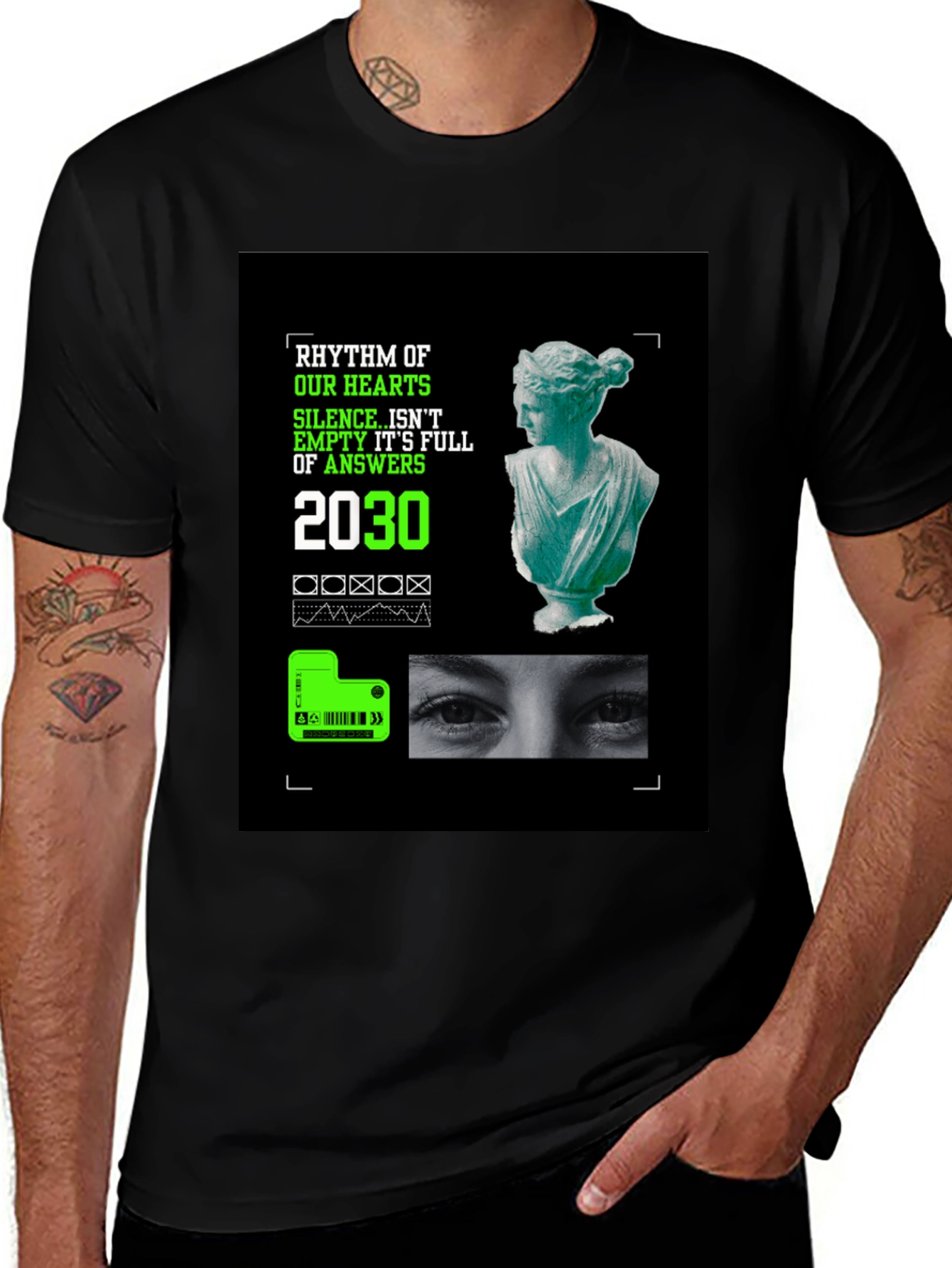 Rhythm of Hearts Graphic Tee - Unique Artistic Design