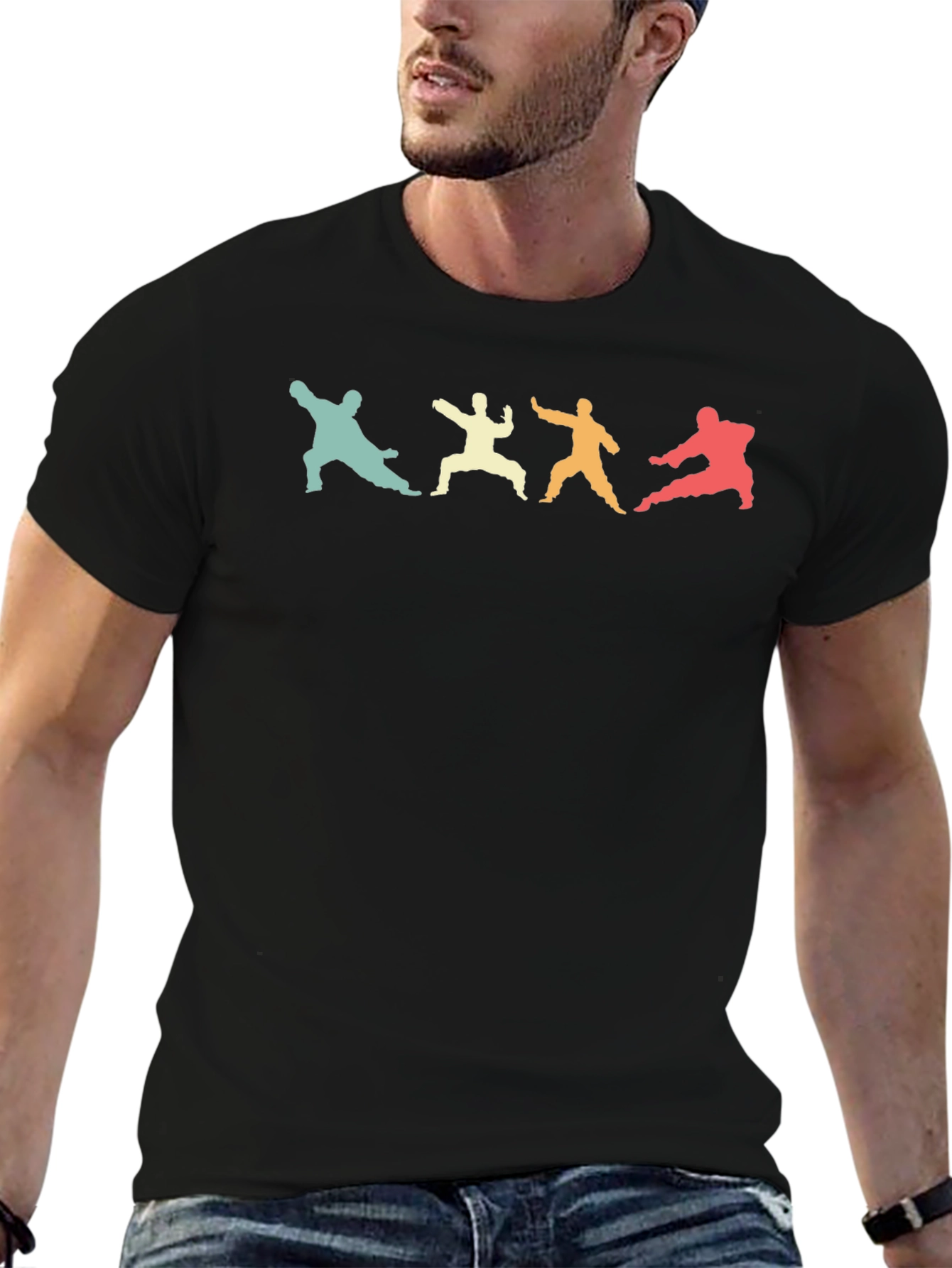 Retro Martial Arts Silhouette Black T-Shirt