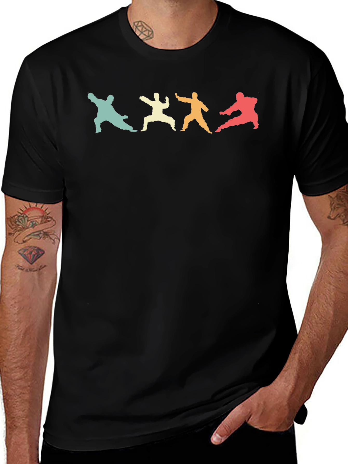 Retro Martial Arts Silhouette Black T-Shirt