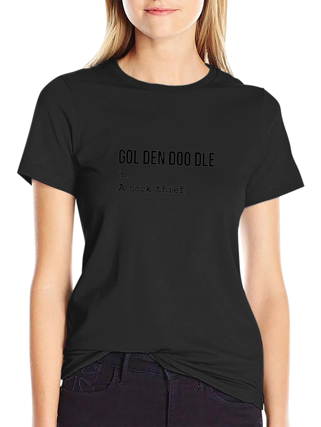Goldendoodle Sock Thief Graphic Tee - Black
