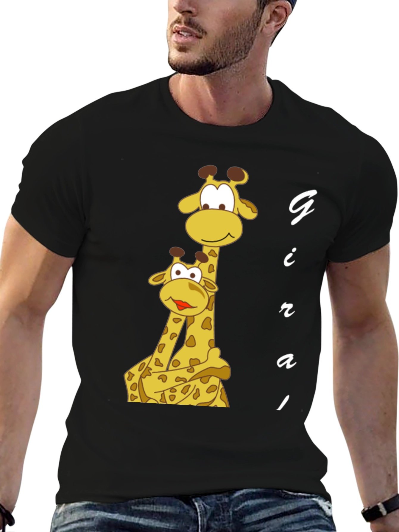Cute Giraffe T-Shirt - Black Cotton Blend
