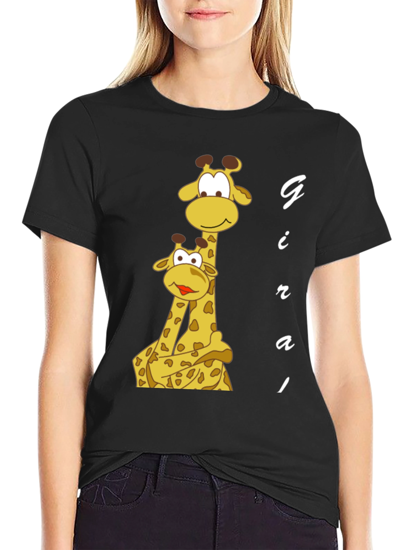 Cute Giraffe T-Shirt - Black Cotton Blend
