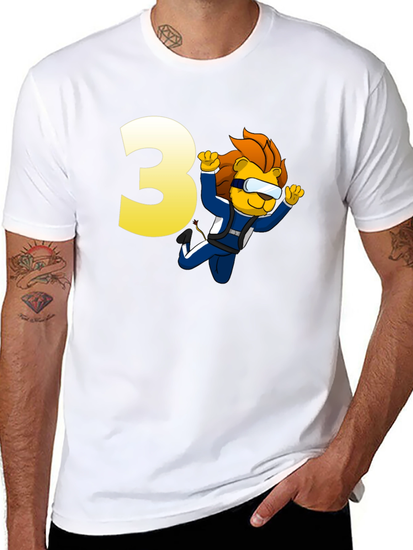 Lion Skydiver Birthday T-Shirt - Number 3