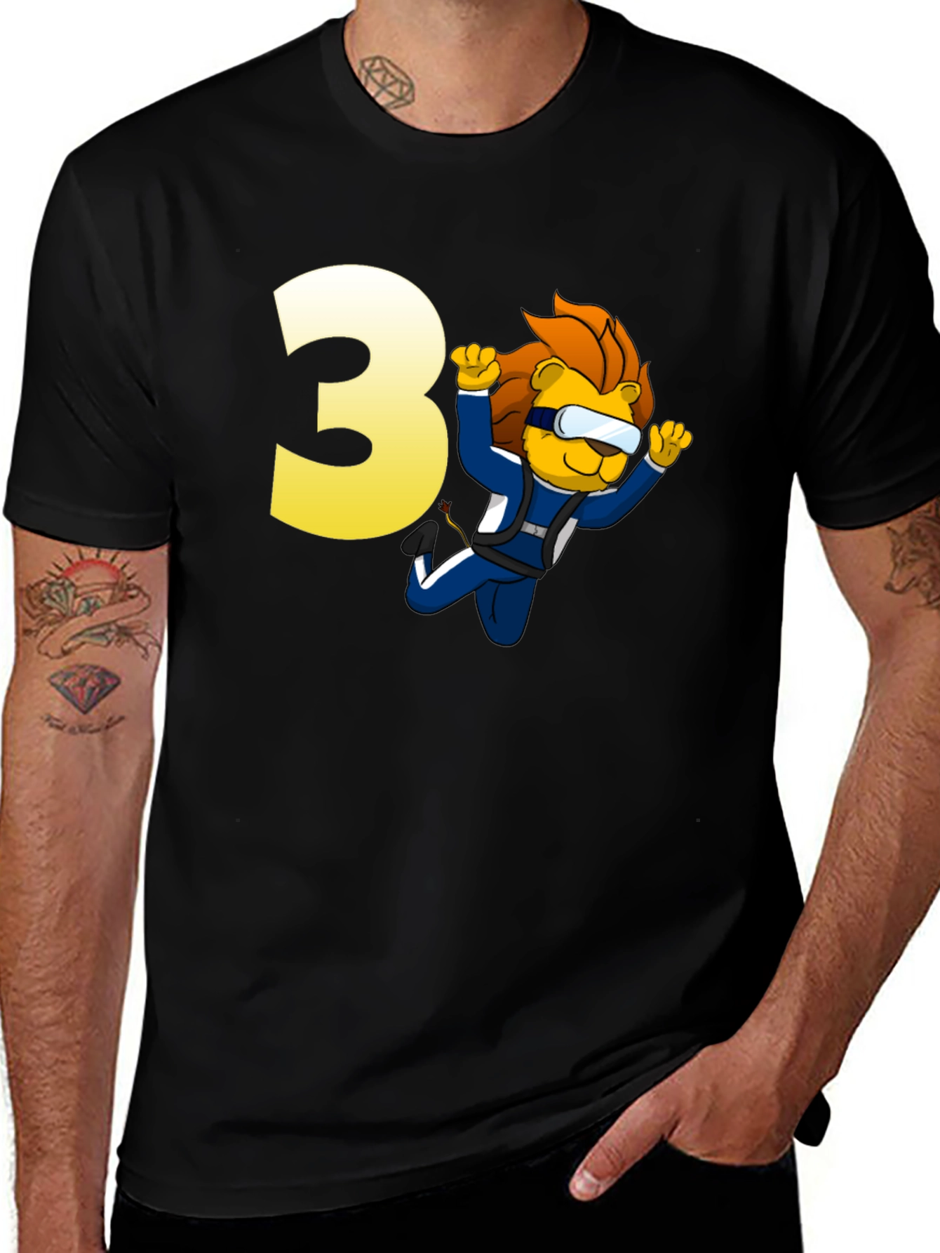 Lion Skydiver Birthday T-Shirt - Number 3