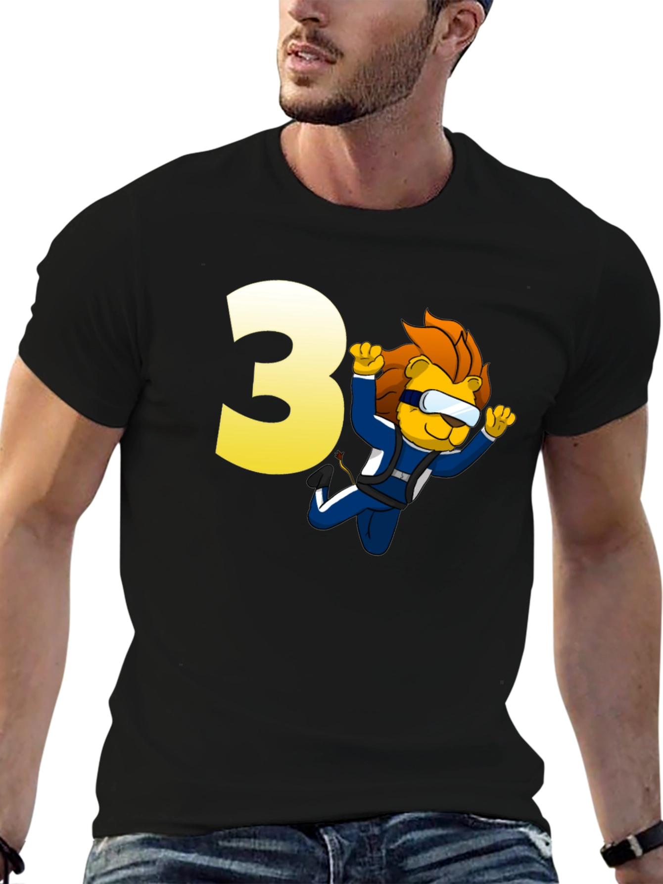 Lion Skydiver Birthday T-Shirt - Number 3