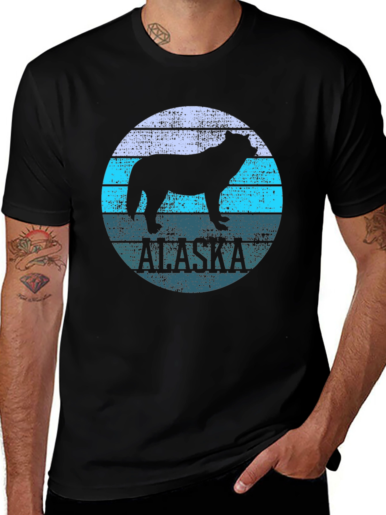 Alaska Wolf Graphic Print Black T-Shirt