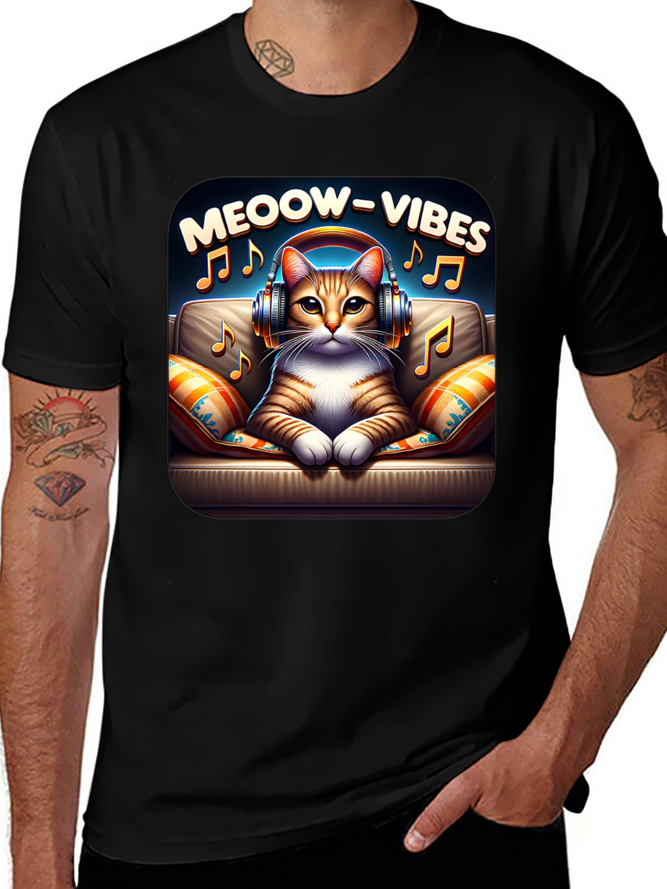Meoow Vibes Cat T-Shirt - Music Lover Tee