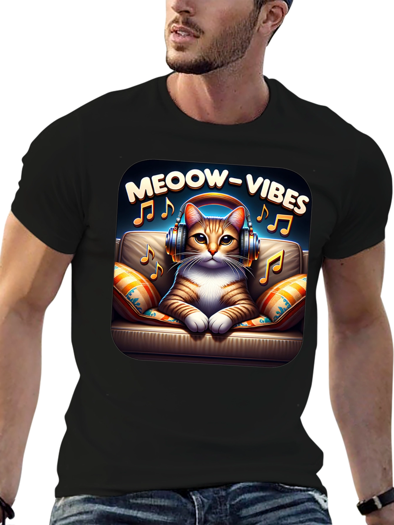 Meoow Vibes Cat T-Shirt - Music Lover Tee