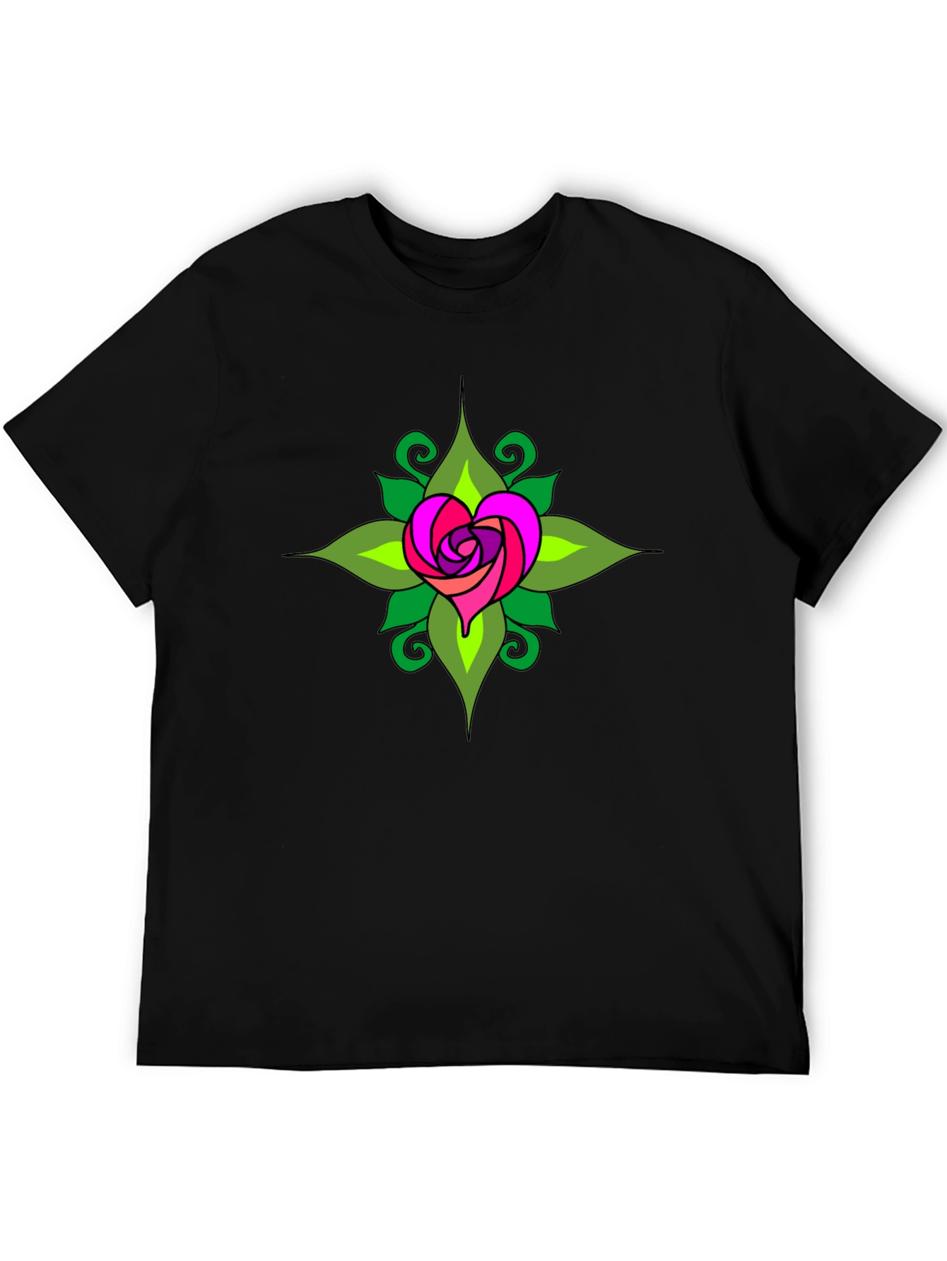 Heart Rose Mandala Black T-Shirt