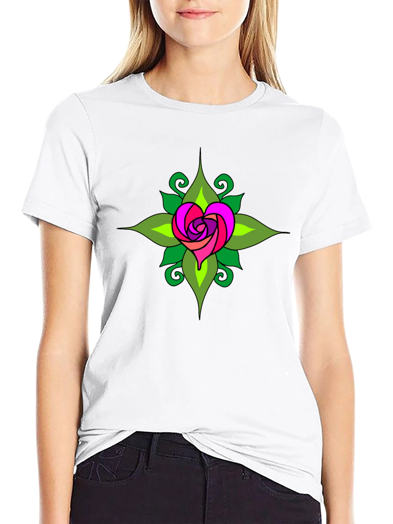 Heart Rose Mandala Black T-Shirt