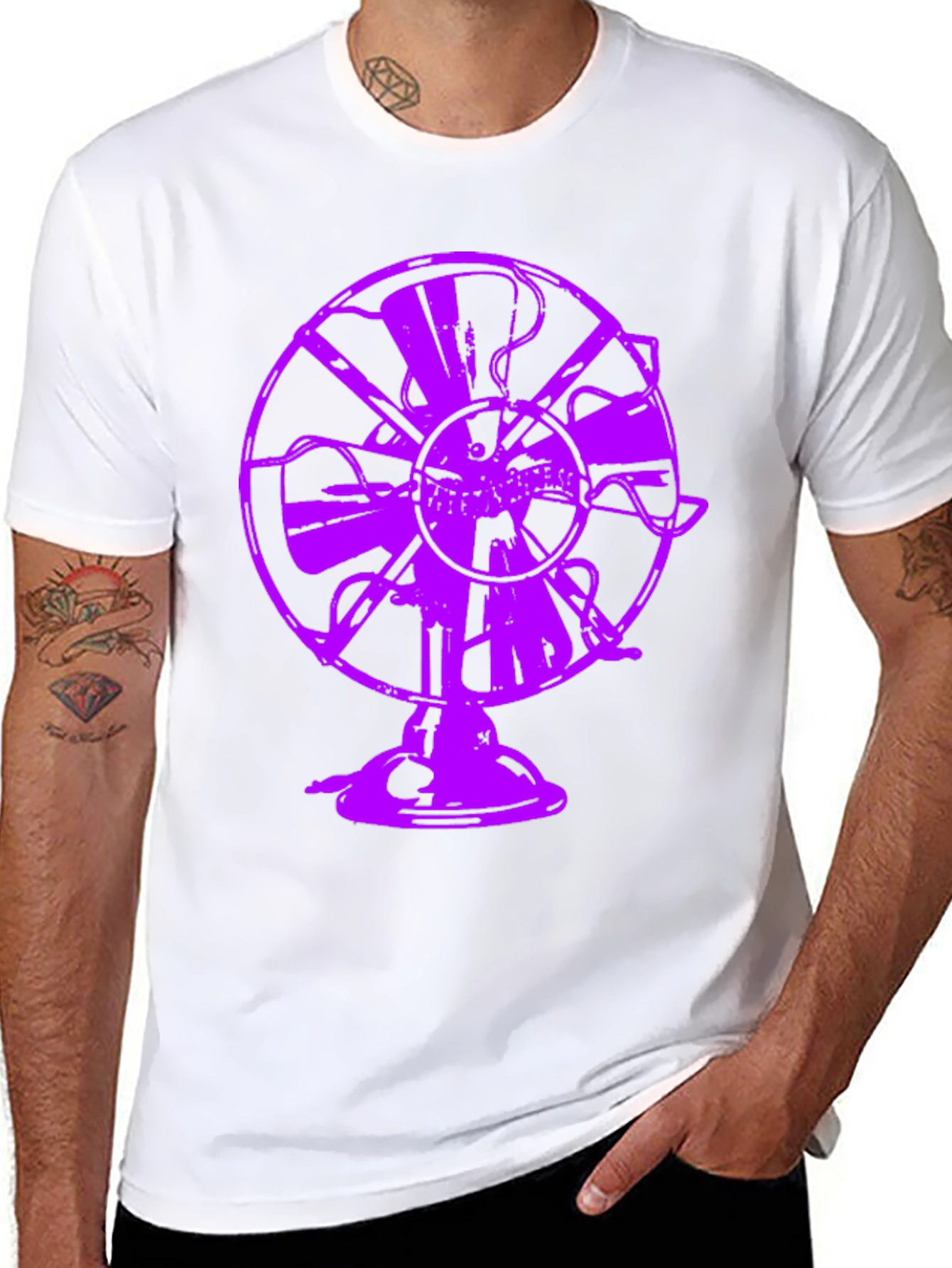 Purple Fan Graphic Tee - Unique Black T-Shirt